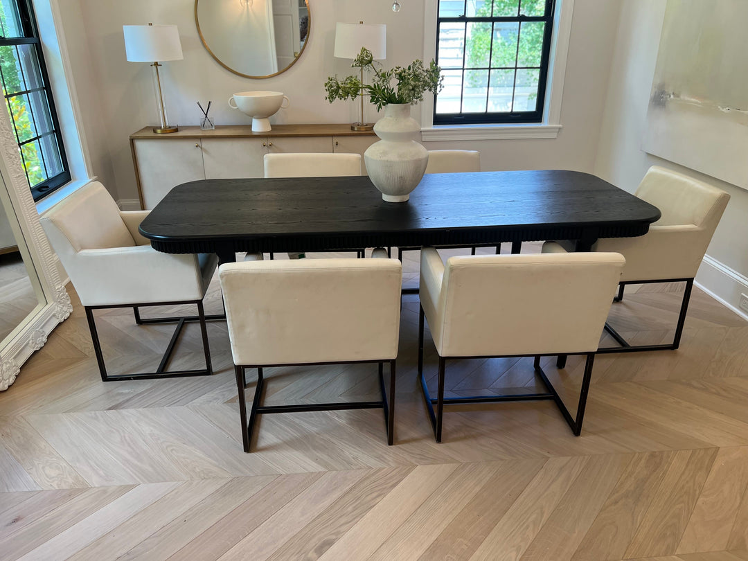 chevron flooring in dining room