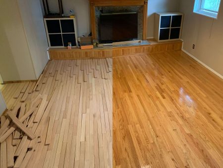 A floor before and after a refinishing project